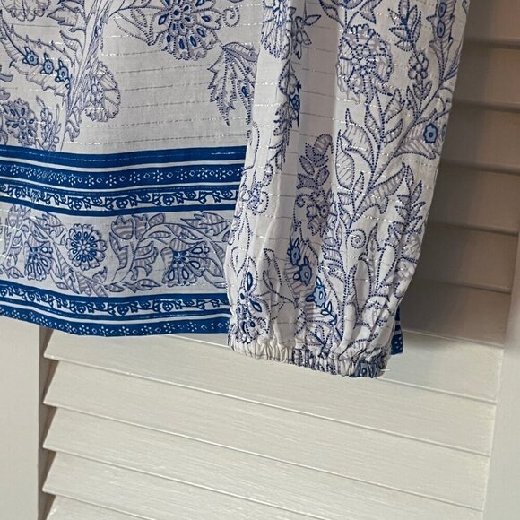 J. Crew Point Sur Tassel Tunic Popover Top small blue white metallic - Picture 4 of 10